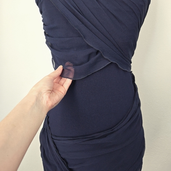 NWOT Alice & Olivia Navy Blue Silk Draped Sexy Bodycon Mini Strapless Dress - Picture 4 of 8